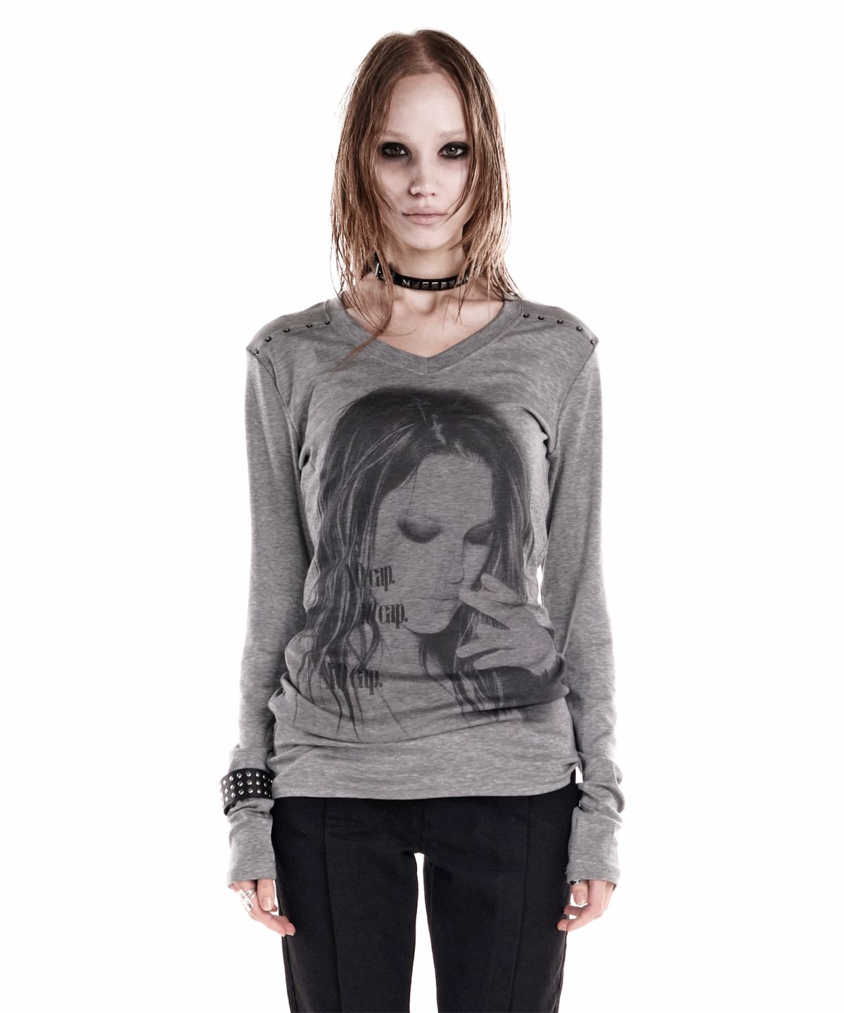 이양(EYANG) NO CAP V-NECK LONGSLEEVE TOP MELANGE GREY