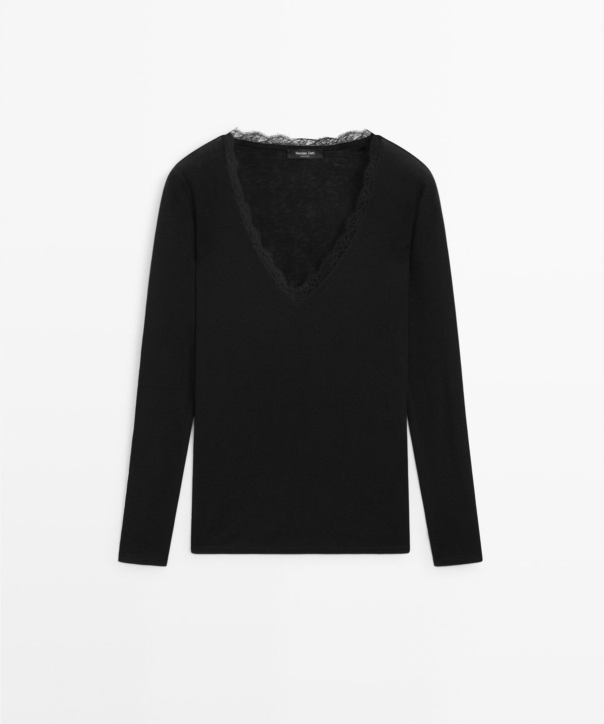 마시모두띠(MASSIMO DUTTI) 긴소매 란제리 디테일 티셔츠