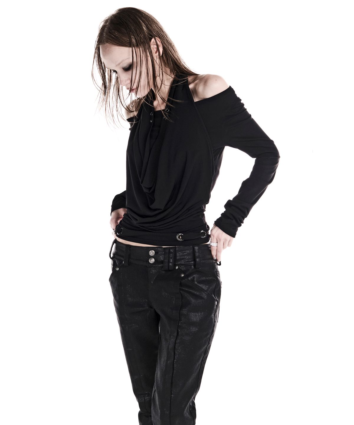 이양(EYANG) VAMP SLIM BOOTCUT DENIM PANTS GLITTER BLACK