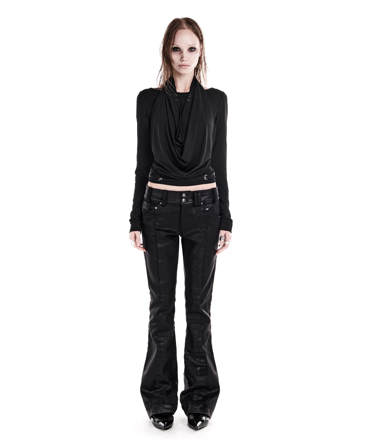 이양(EYANG) VAMP SLIM BOOTCUT DENIM PANTS GLITTER BLACK