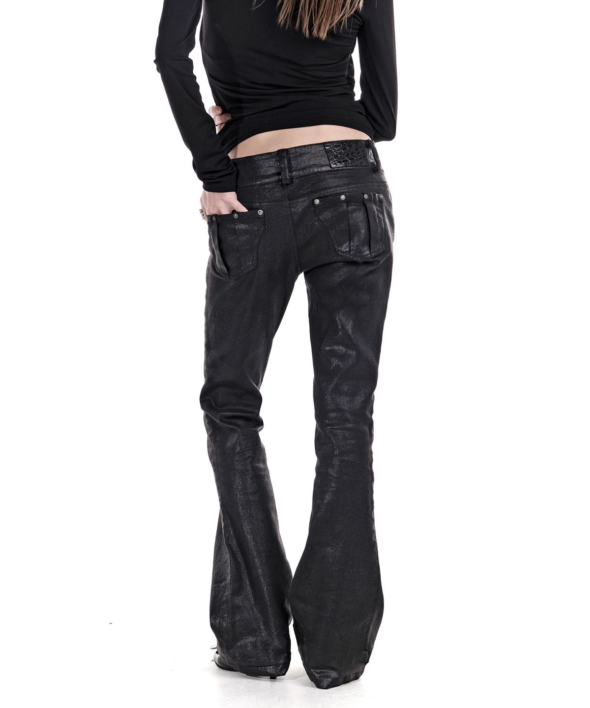 이양(EYANG) VAMP SLIM BOOTCUT DENIM PANTS GLITTER BLACK