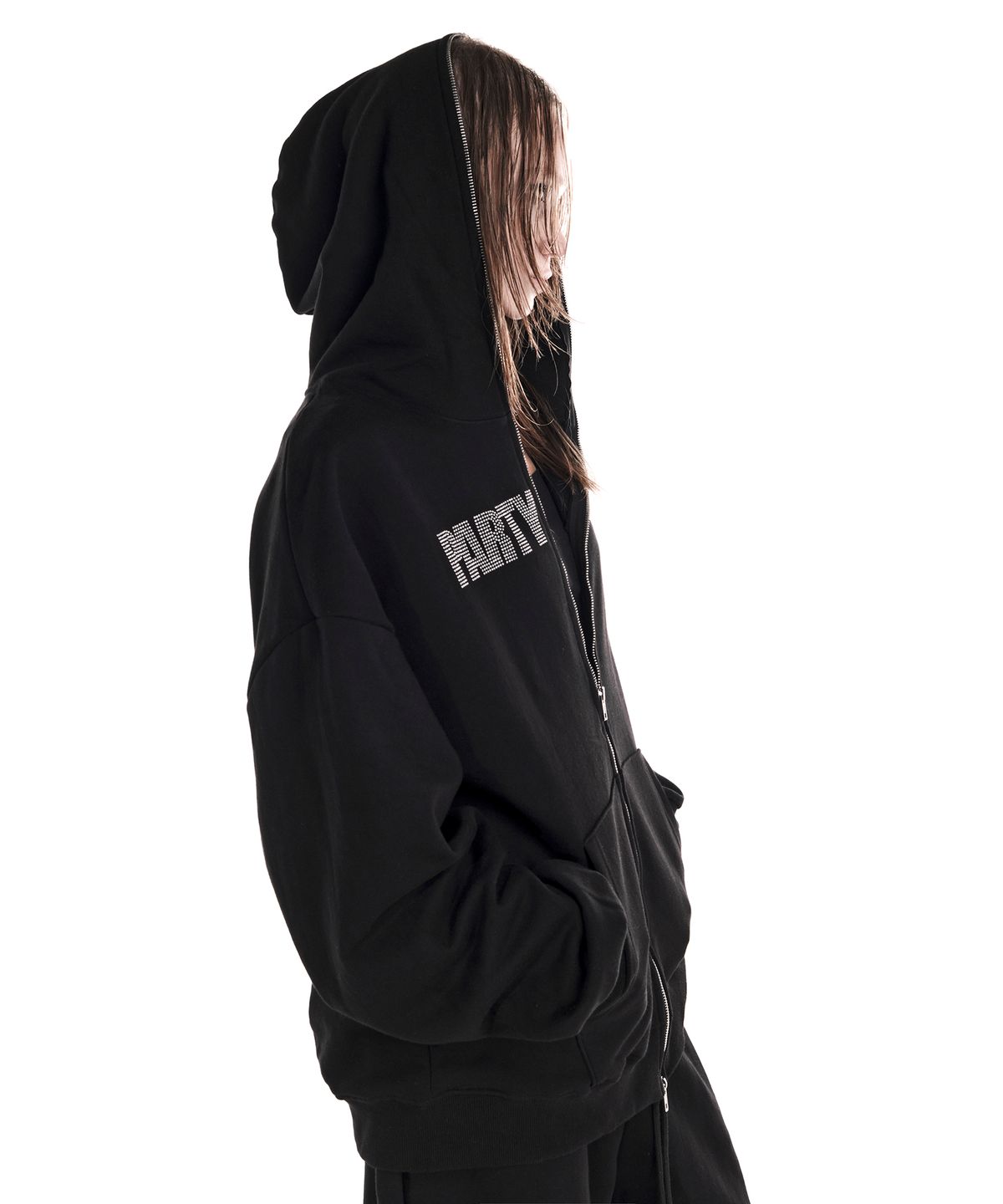 이양(EYANG) PARTY GIRL HOTFIX SET HOOD ZIP-UP BLACK