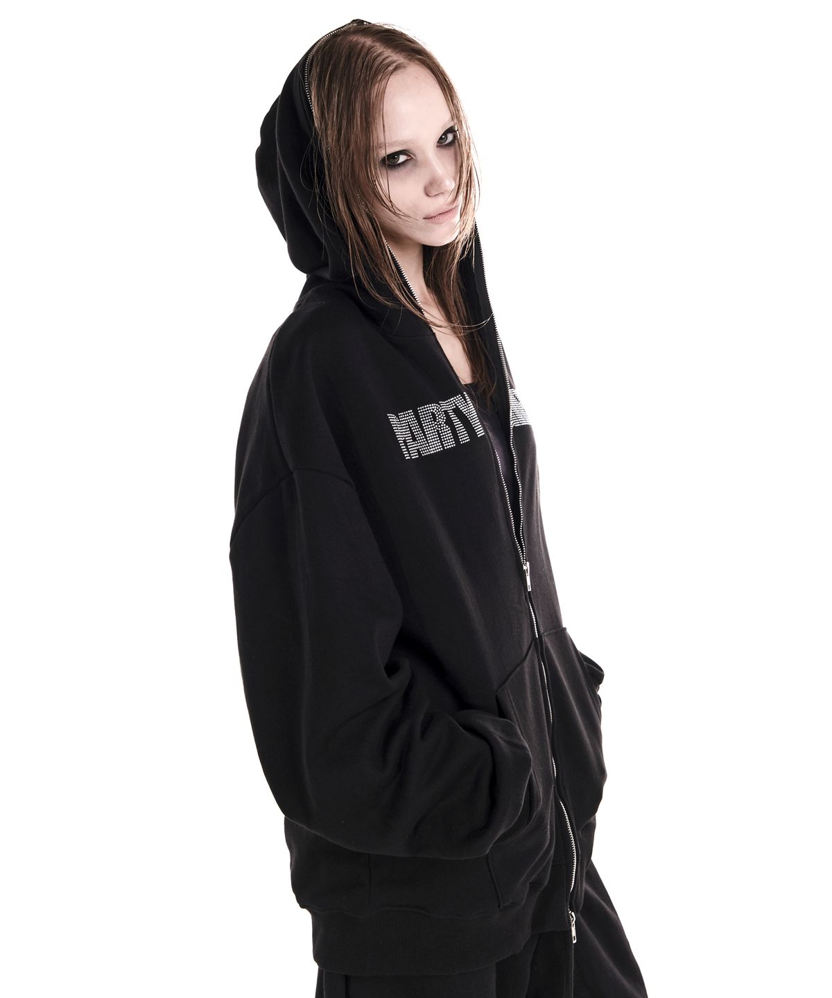 이양(EYANG) PARTY GIRL HOTFIX SET HOOD ZIP-UP BLACK