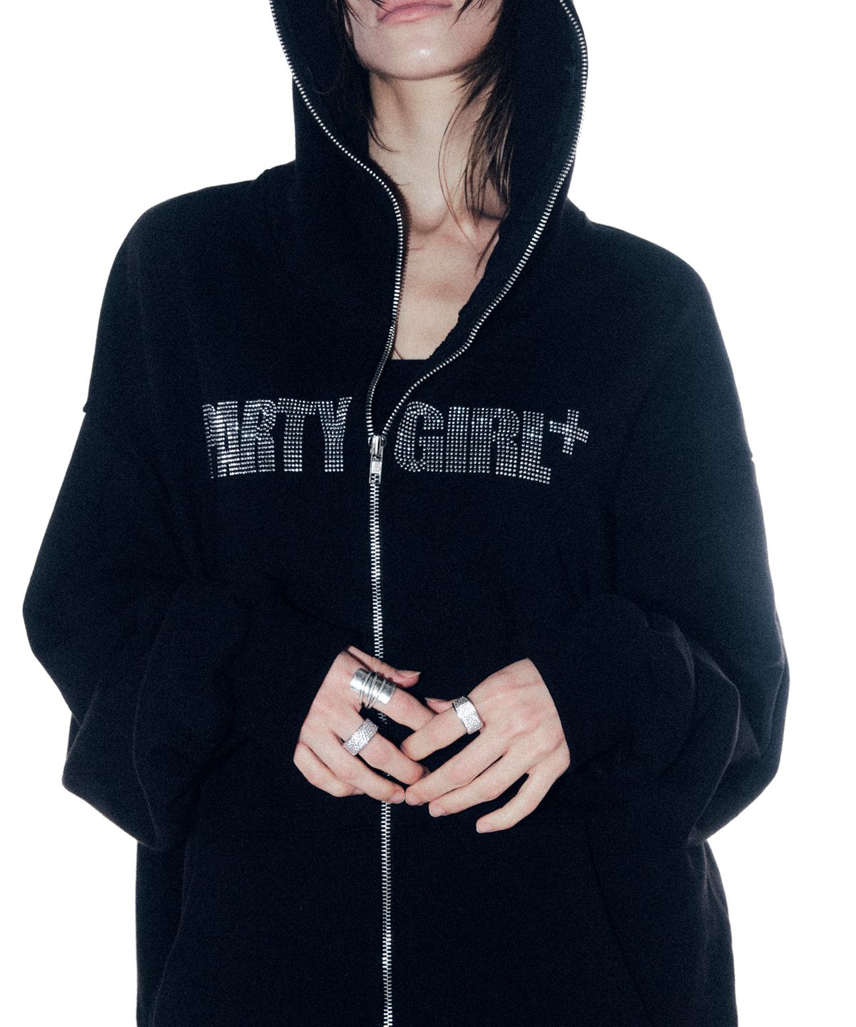 이양(EYANG) PARTY GIRL HOTFIX SET HOOD ZIP-UP BLACK