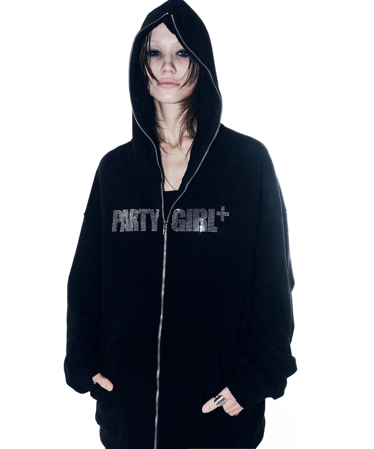 이양(EYANG) PARTY GIRL HOTFIX SET HOOD ZIP-UP BLACK
