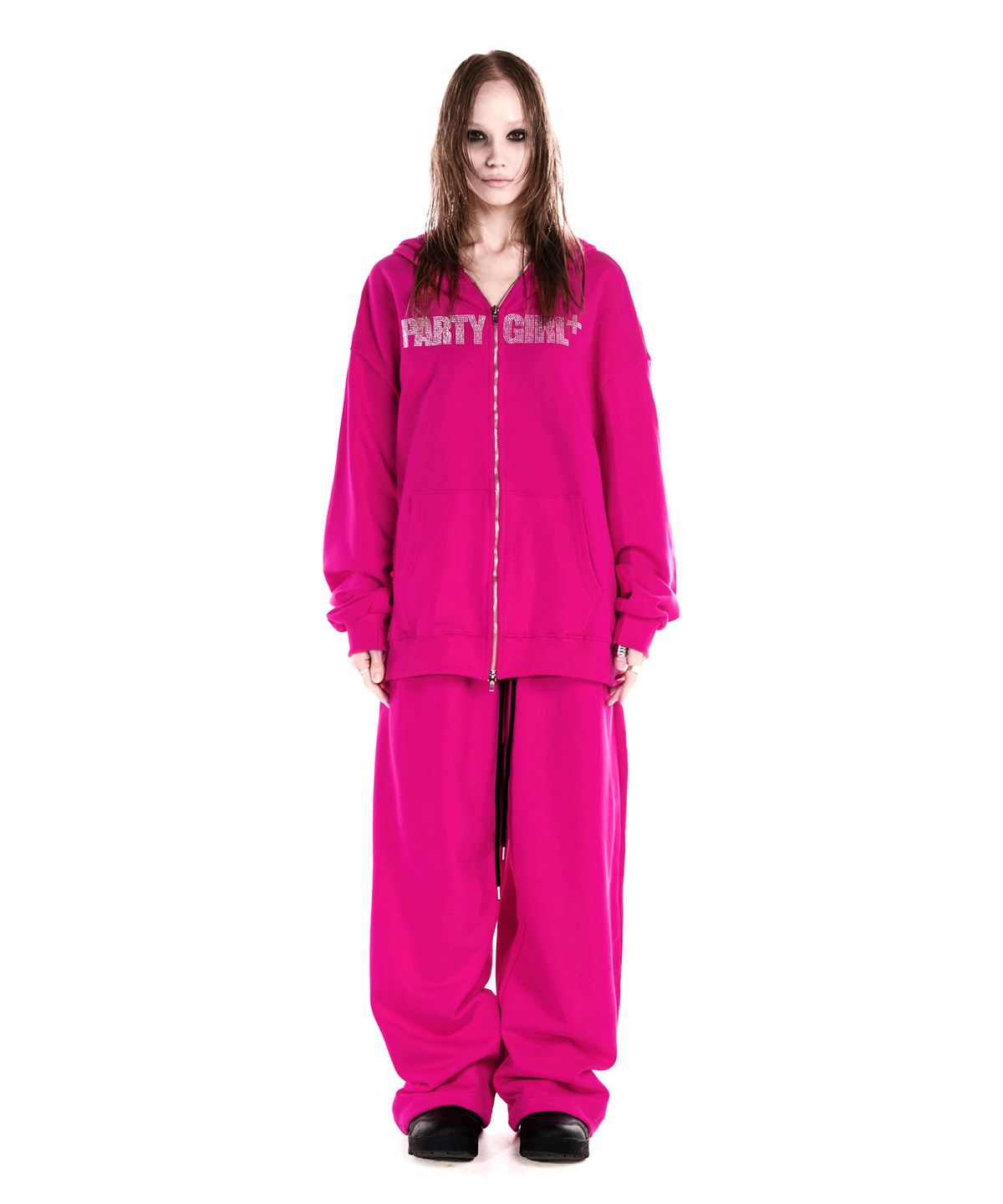 이양(EYANG) PARTY GIRL HOTFIX SET HOOD ZIP-UP HOT PINK