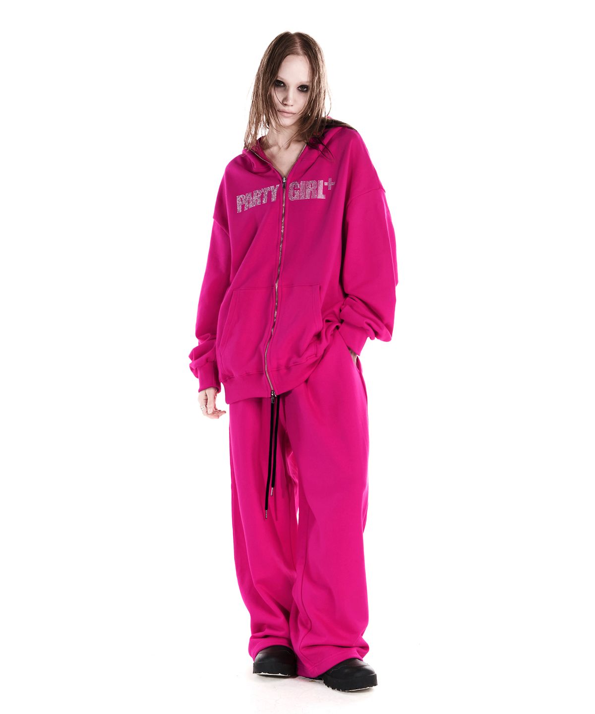 이양(EYANG) PARTY GIRL HOTFIX SET HOOD ZIP-UP HOT PINK