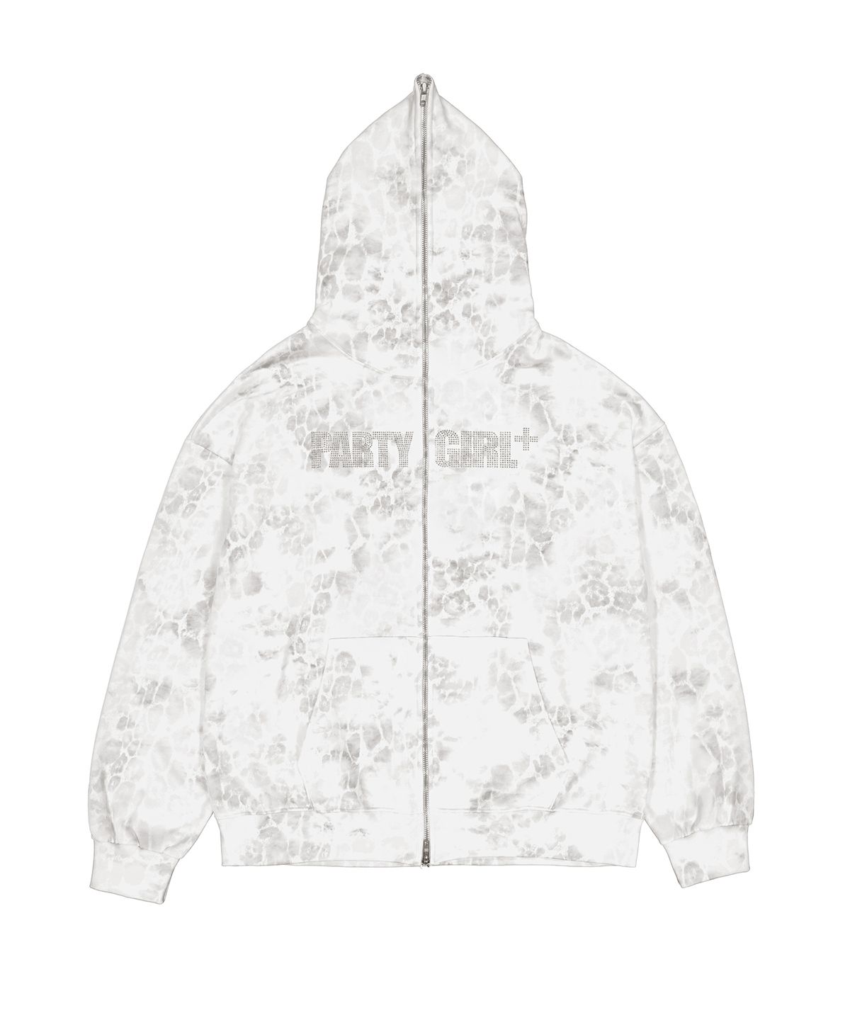 이양(EYANG) PARTY GIRL HOTFIX SET HOOD ZIP-UP WHITE LEOPARD
