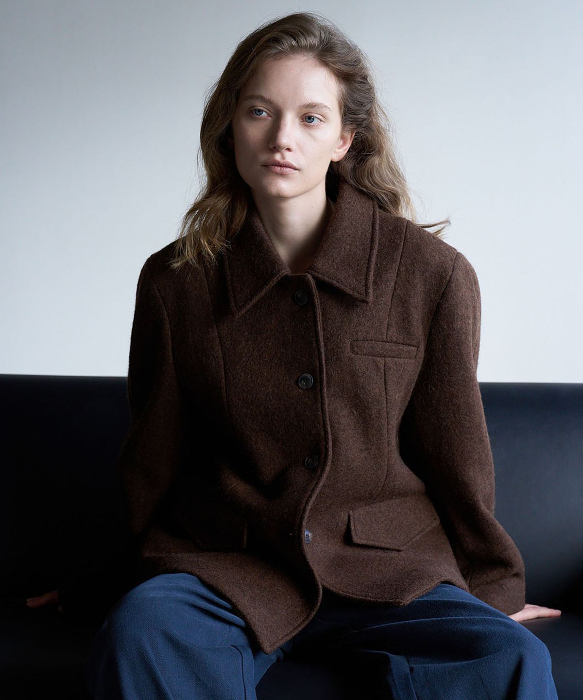 린테(LYNTE) Line Wool Half Coat (Espresso Brown)