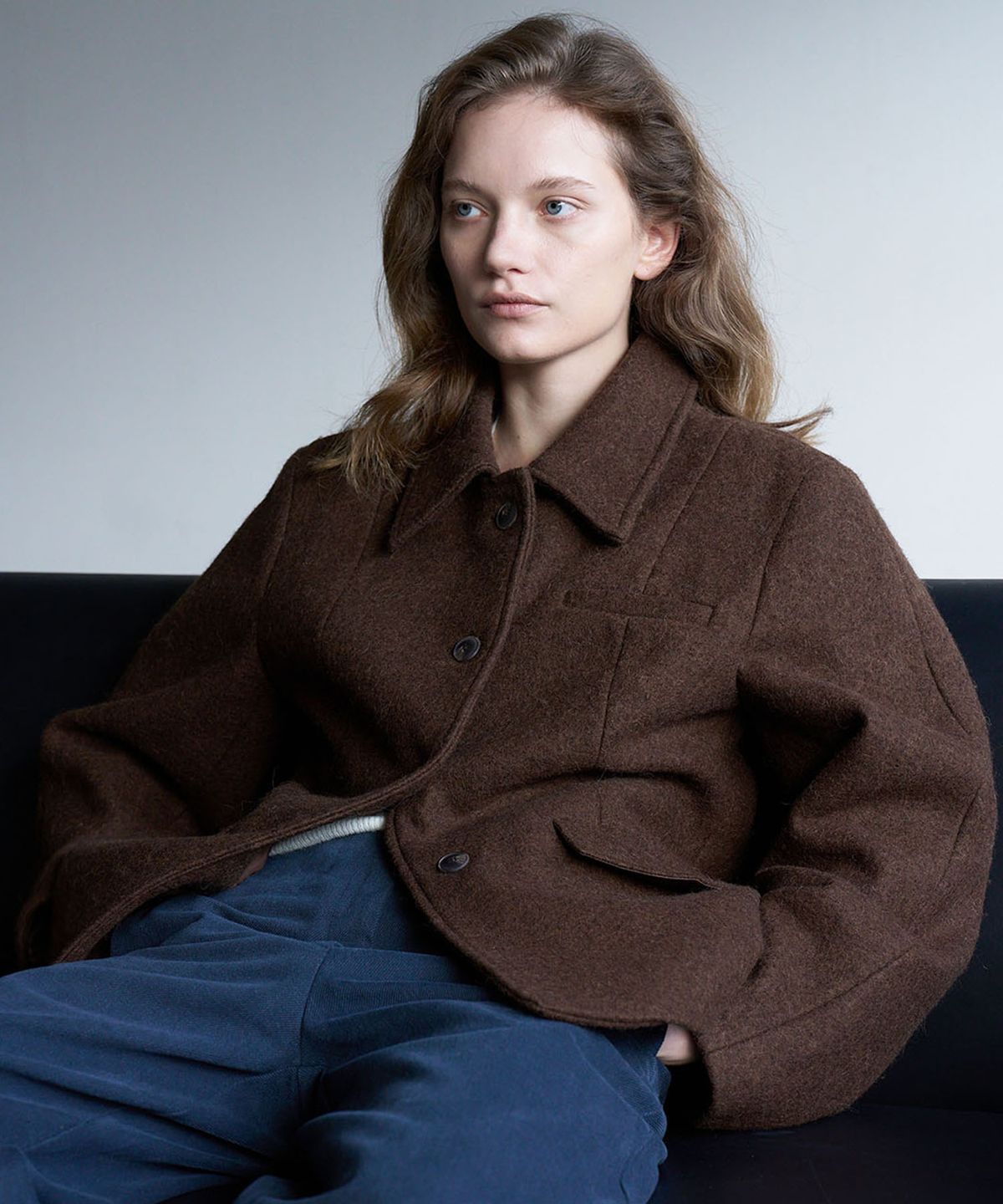 린테(LYNTE) Line Wool Half Coat (Espresso Brown)