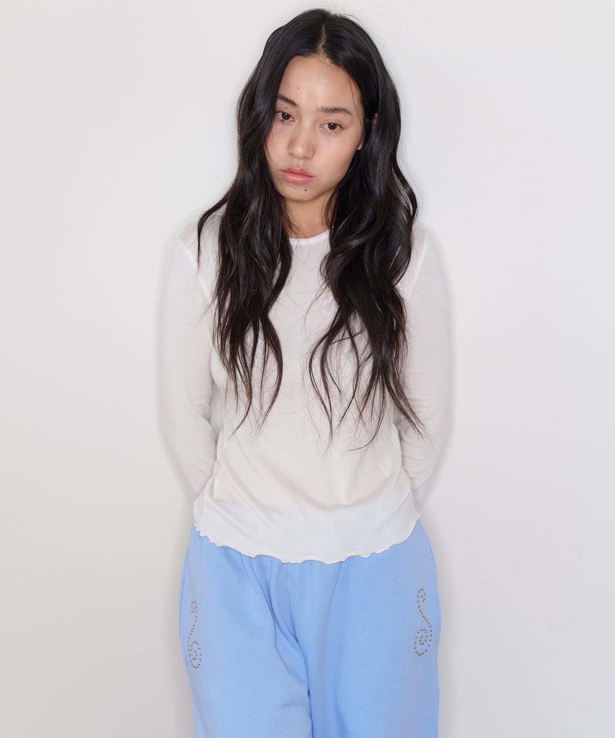 홈바디띵즈(HOMEBODY THINGS) Tencel Wool Lettuce Long Sleeve Tee (IVORY)