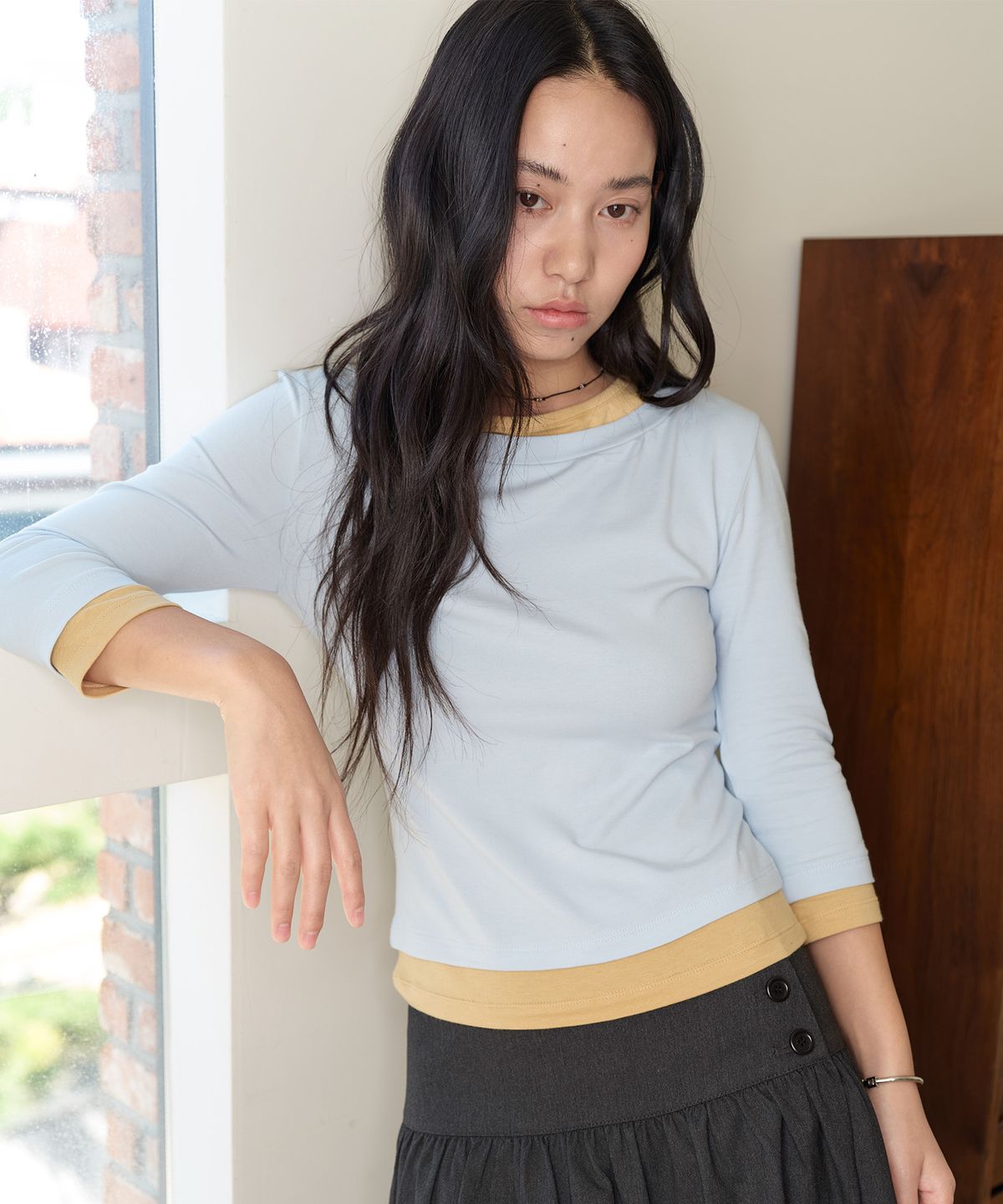홈바디띵즈(HOMEBODY THINGS) Soft Layered Sleeve Tee (SKY BLUE)