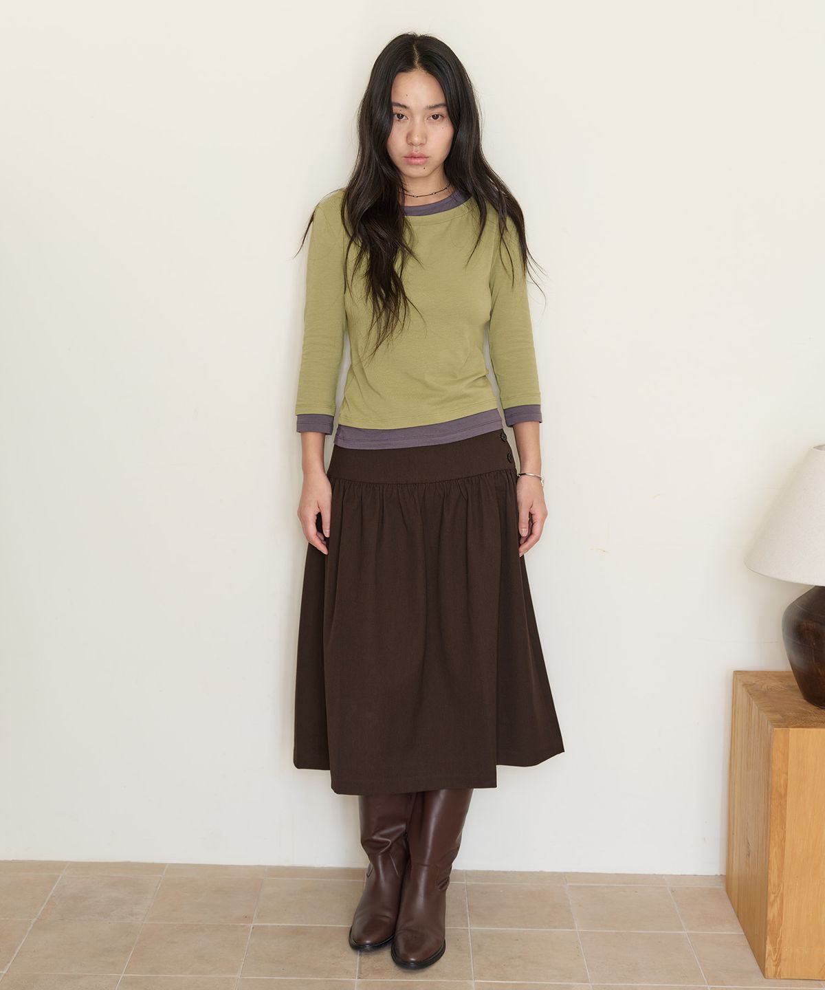 홈바디띵즈(HOMEBODY THINGS) Soft Layered Sleeve Tee (MATCHA GREEN)