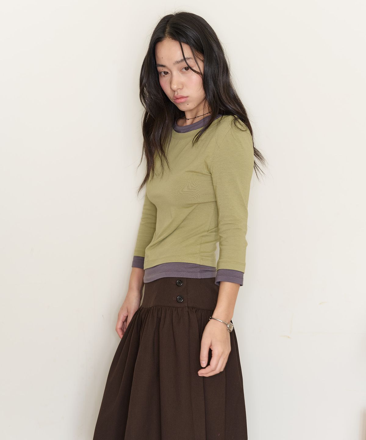 홈바디띵즈(HOMEBODY THINGS) Soft Layered Sleeve Tee (MATCHA GREEN)