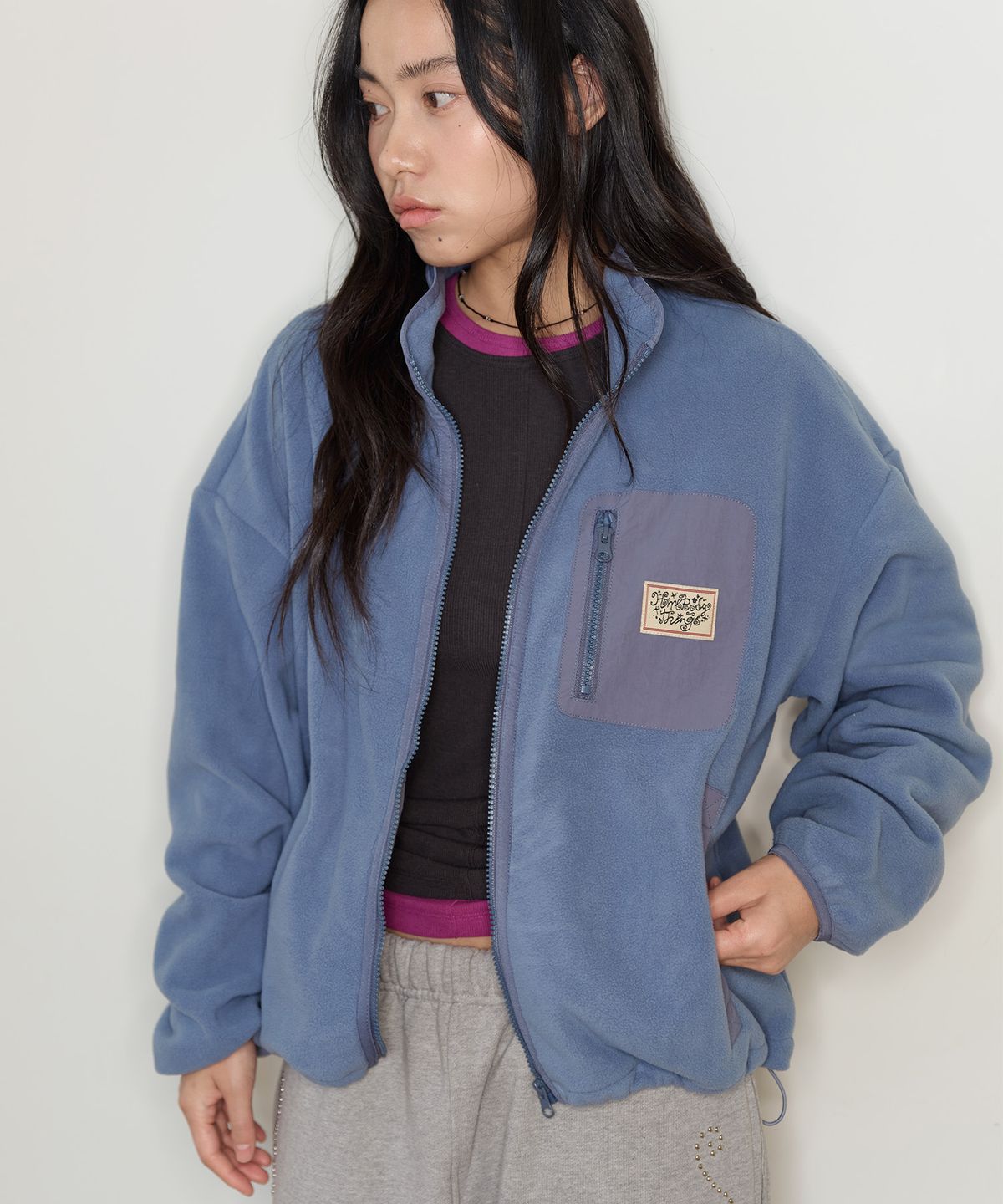 홈바디띵즈(HOMEBODY THINGS) HBT Pocket Fleece Jacket (DUSTY BLUE)