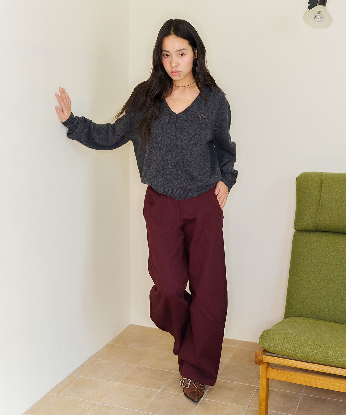 홈바디띵즈(HOMEBODY THINGS) Classic Wide Cotton Pants (BURGUNDY)