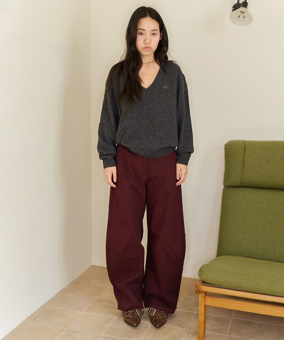 홈바디띵즈(HOMEBODY THINGS) Classic Wide Cotton Pants (BURGUNDY)