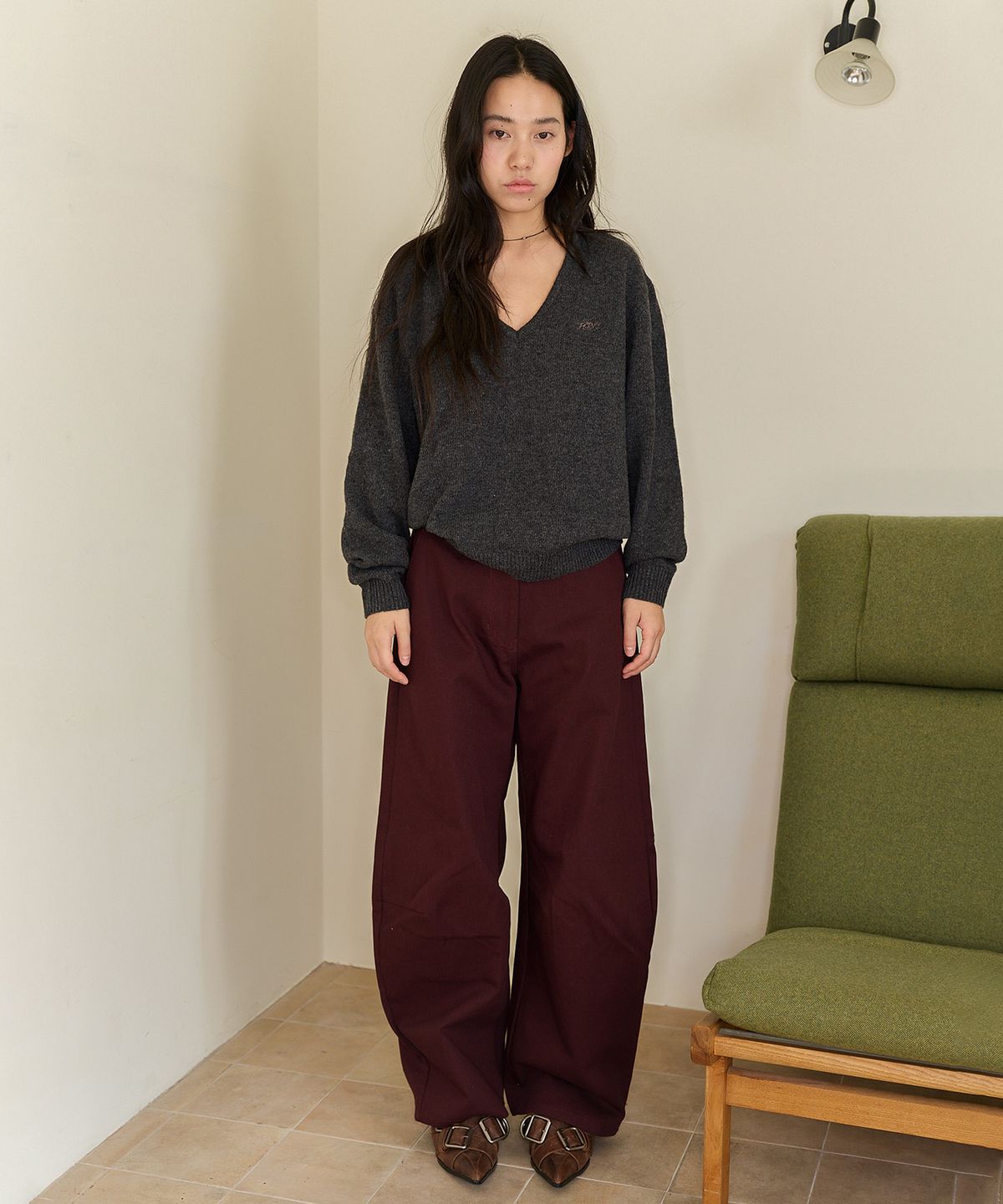 홈바디띵즈(HOMEBODY THINGS) Classic Wide Cotton Pants (BURGUNDY)