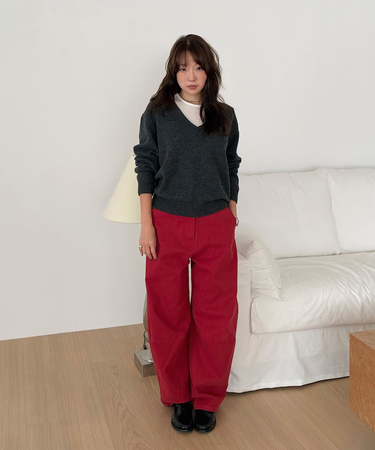 홈바디띵즈(HOMEBODY THINGS) Classic Wide Cotton Pants (RED)