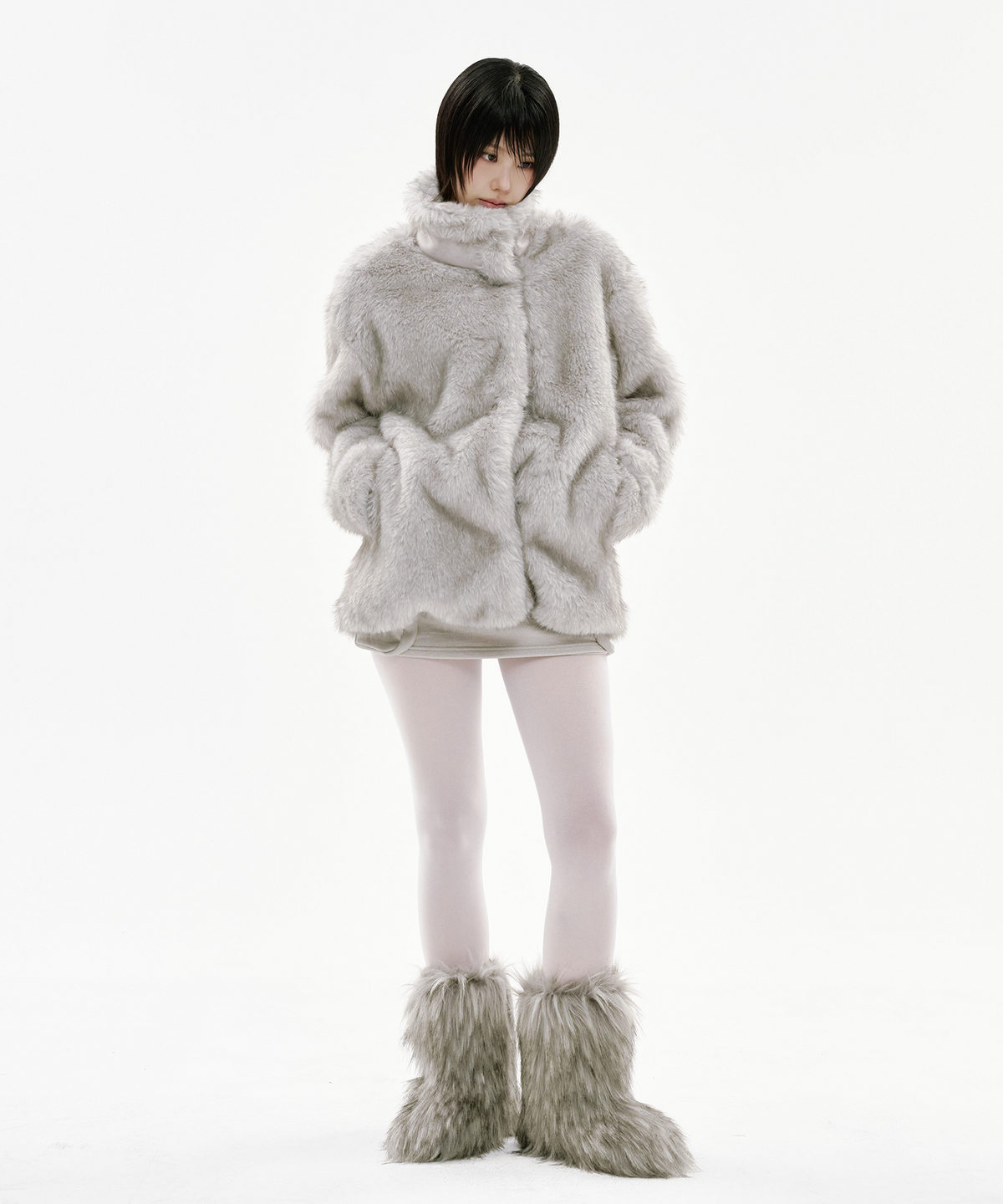 사일프레이(41PRAY) Suede Patch Fur Jacket / Grey