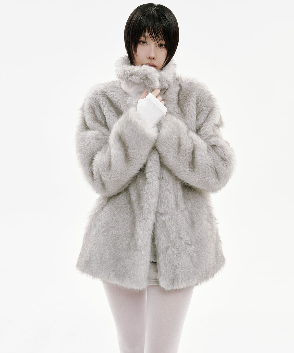 사일프레이(41PRAY) Suede Patch Fur Jacket / Grey