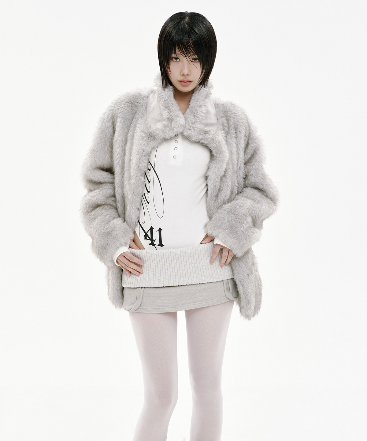 사일프레이(41PRAY) Suede Patch Fur Jacket / Grey