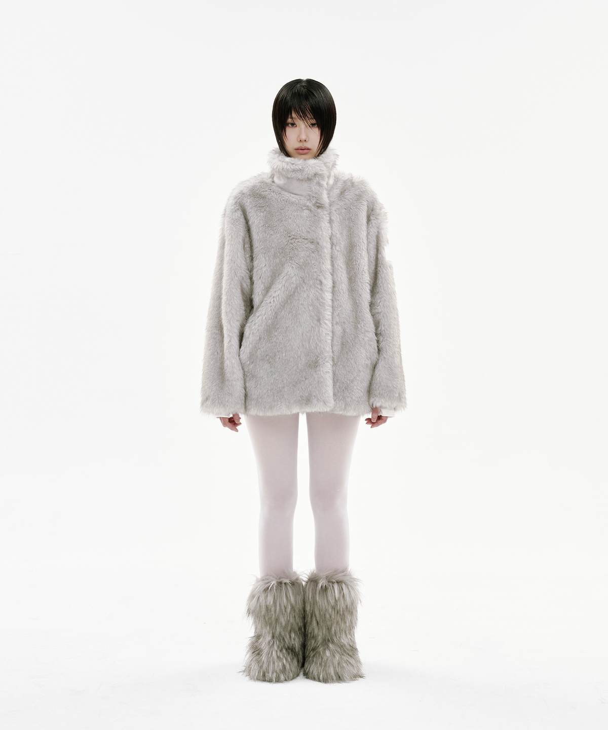 사일프레이(41PRAY) Suede Patch Fur Jacket / Grey