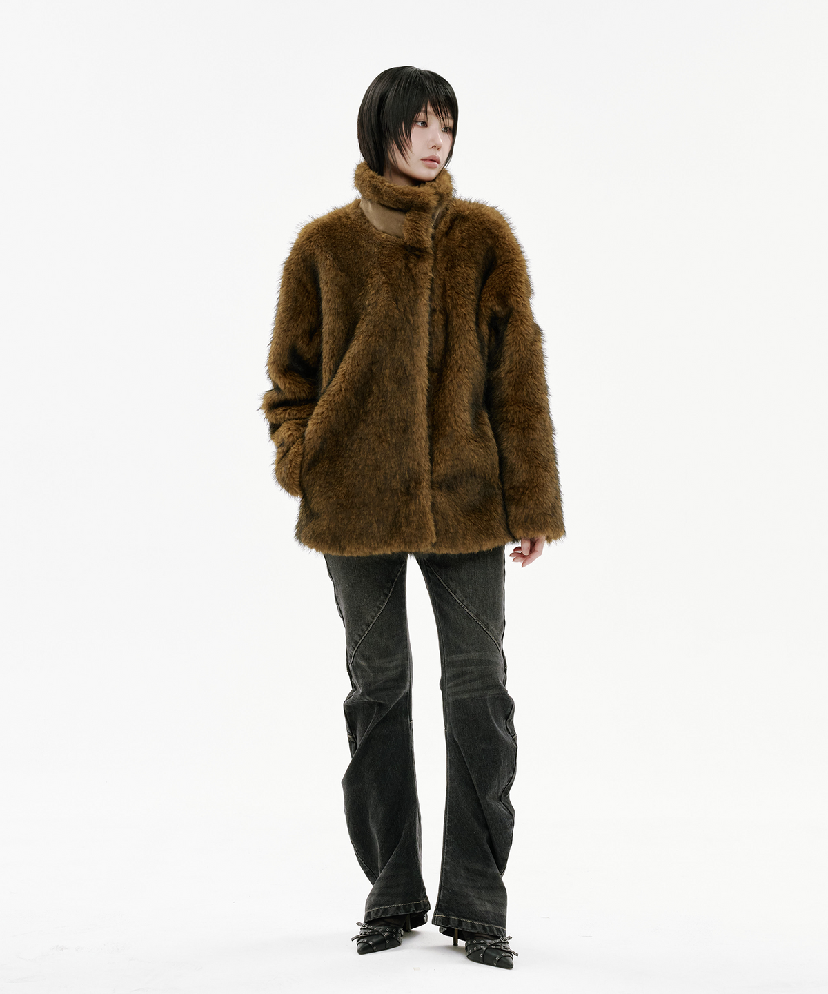 사일프레이(41PRAY) Suede Patch Fur Jacket / Brown