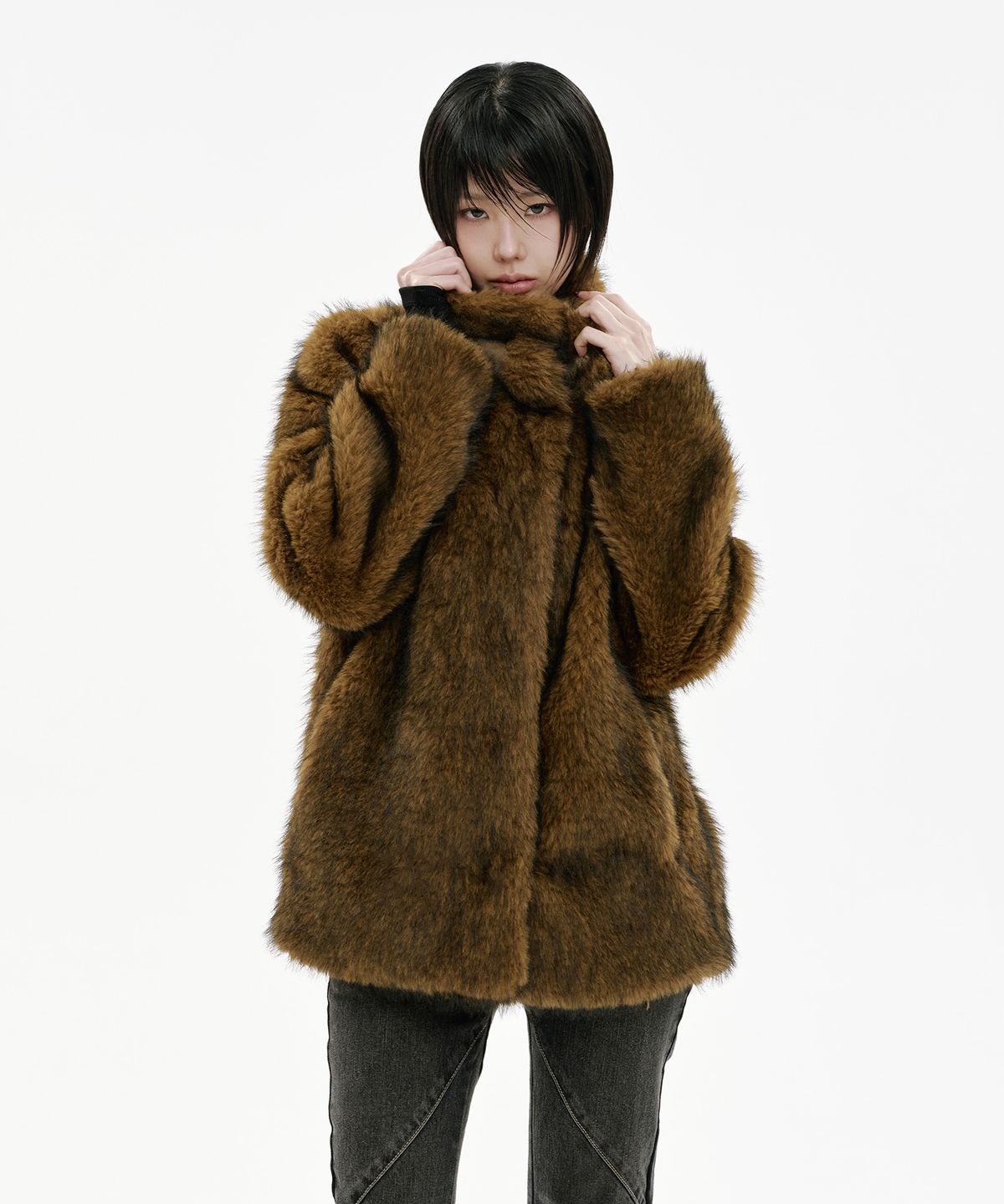 사일프레이(41PRAY) Suede Patch Fur Jacket / Brown
