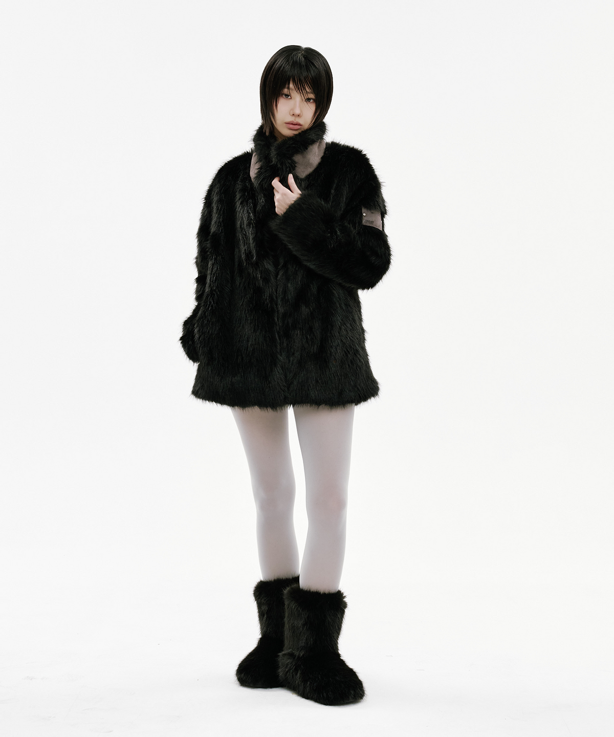 사일프레이(41PRAY) Suede Patch Fur Jacket / Black