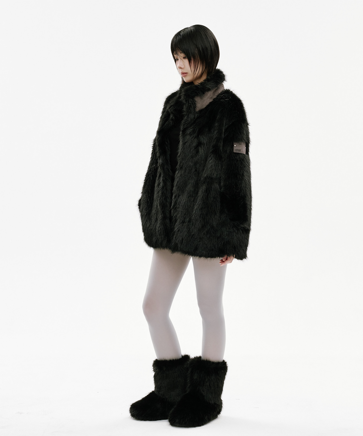 사일프레이(41PRAY) Suede Patch Fur Jacket / Black