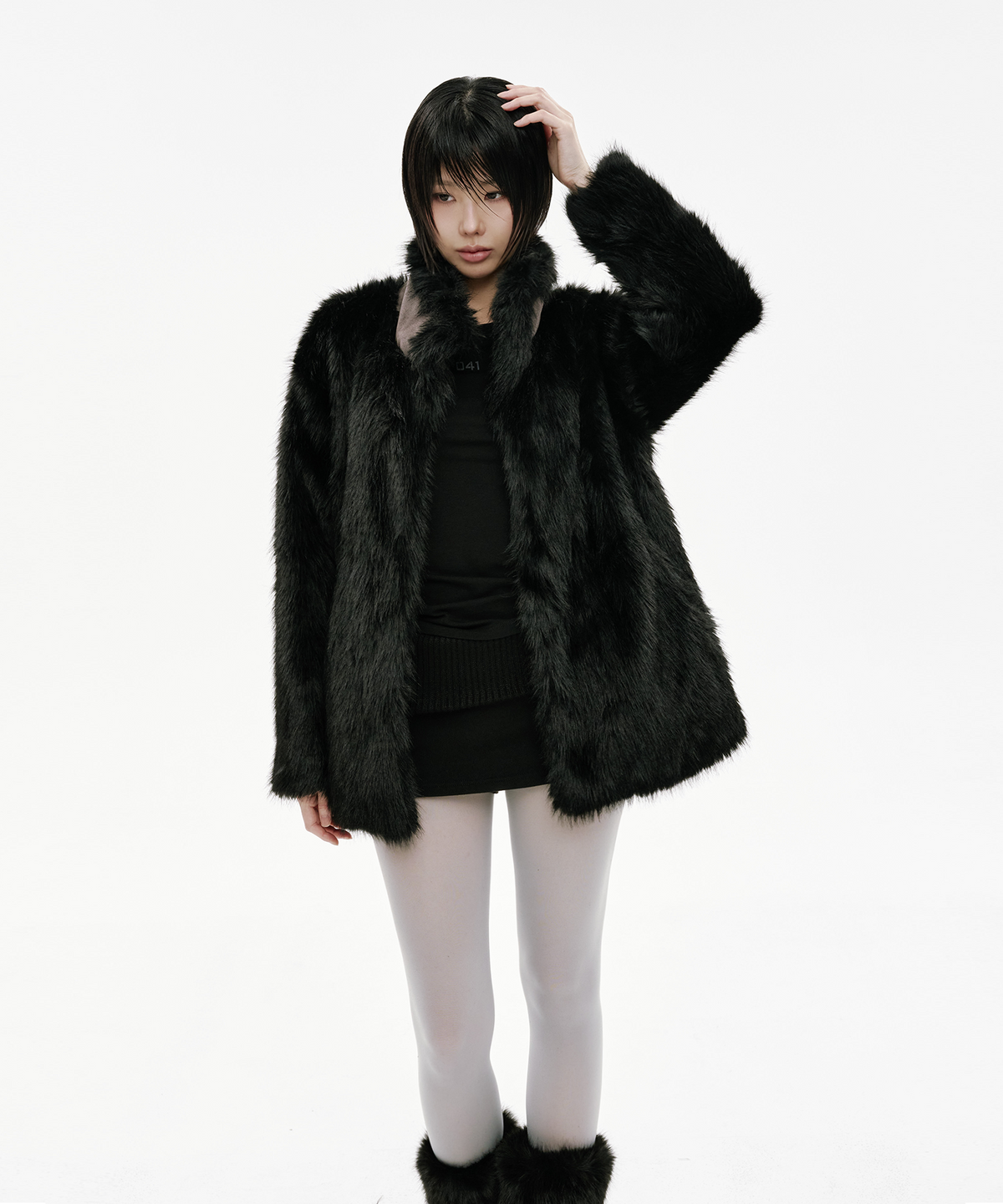 사일프레이(41PRAY) Suede Patch Fur Jacket / Black