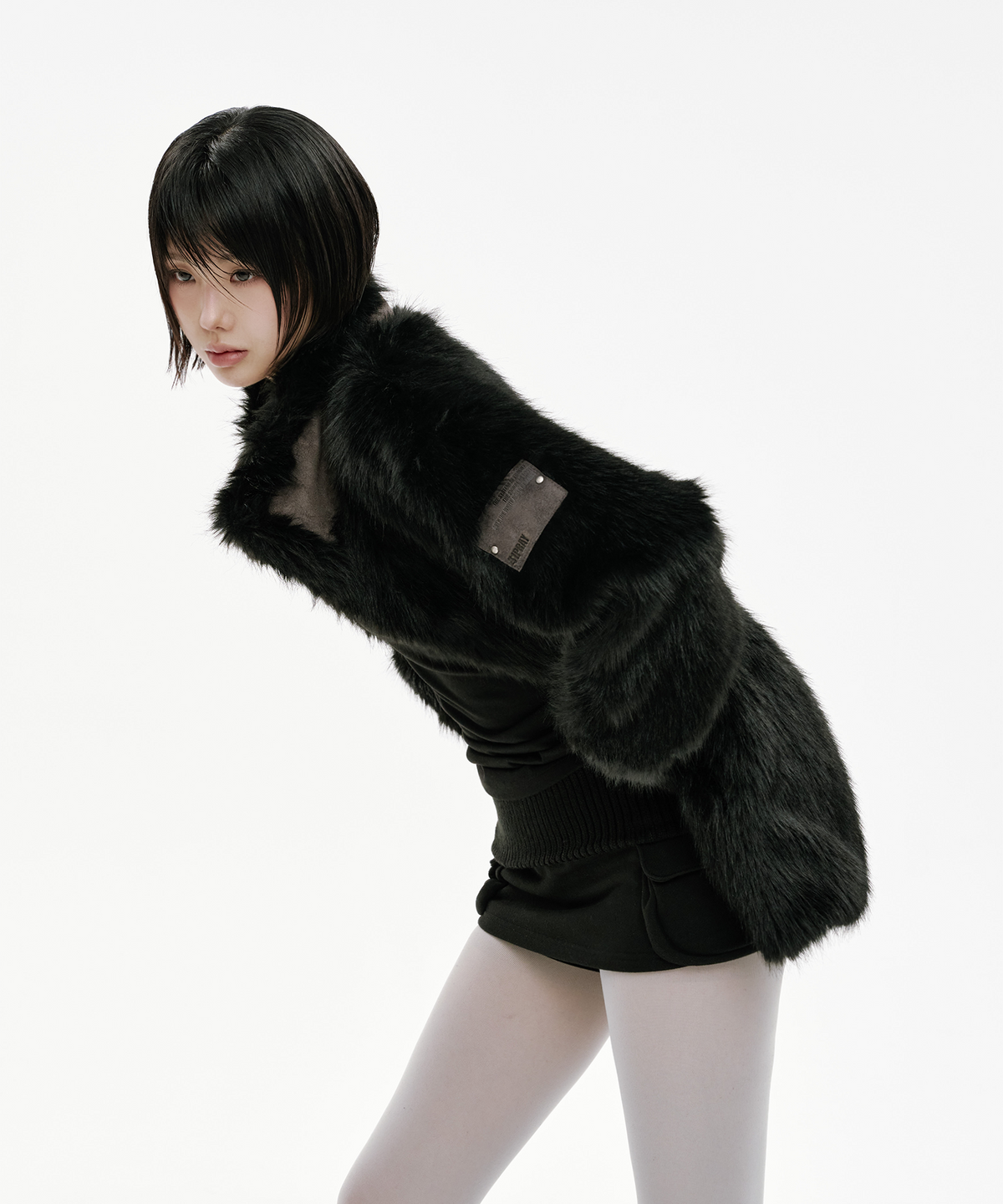 사일프레이(41PRAY) Suede Patch Fur Jacket / Black