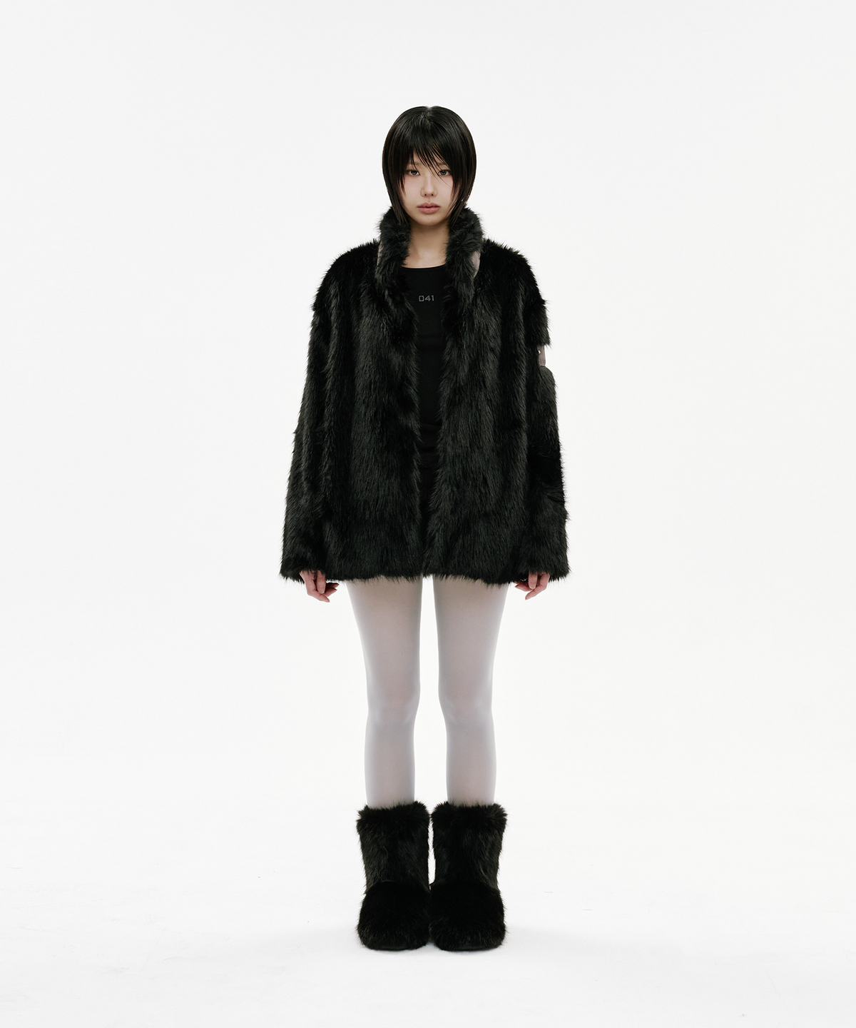 사일프레이(41PRAY) Suede Patch Fur Jacket / Black