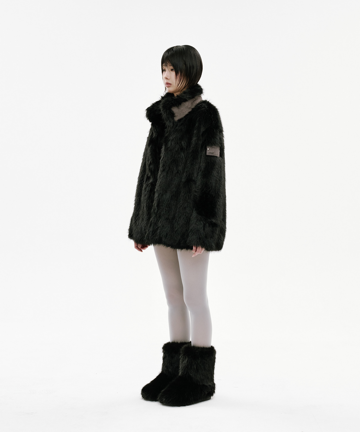 사일프레이(41PRAY) Suede Patch Fur Jacket / Black