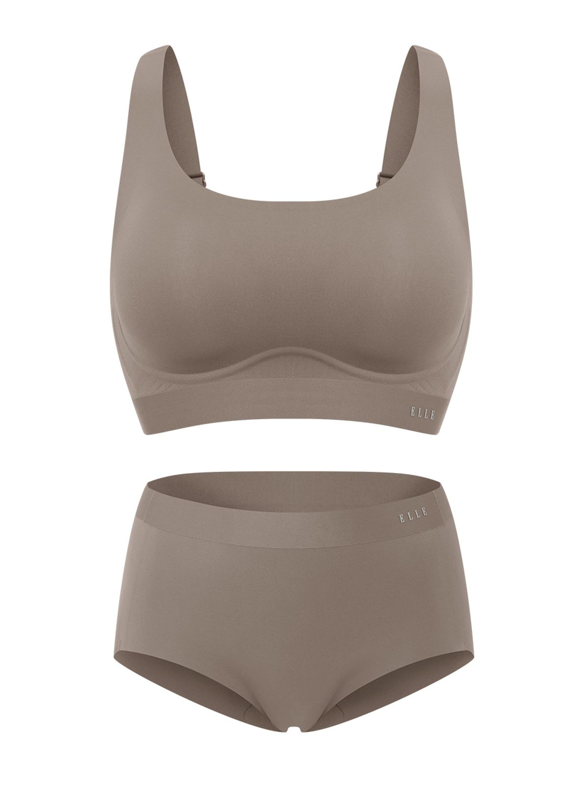 엘르이너웨어(ELLE INNERWEAR) 에센셜 홀딩 스포츠 브라 팬티 세트 - 코코아