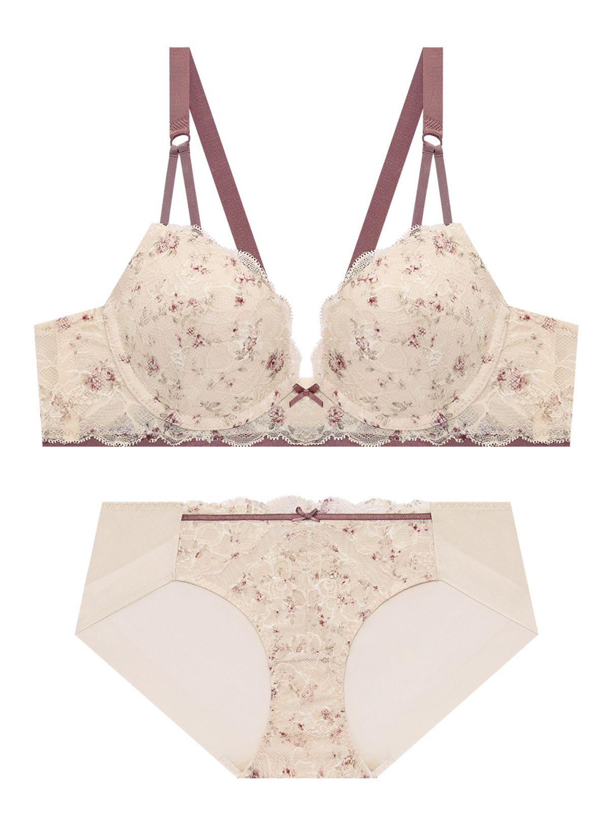 엘르이너웨어(ELLE INNERWEAR) 블라썸 레이스 와이어 브라 팬티 세트