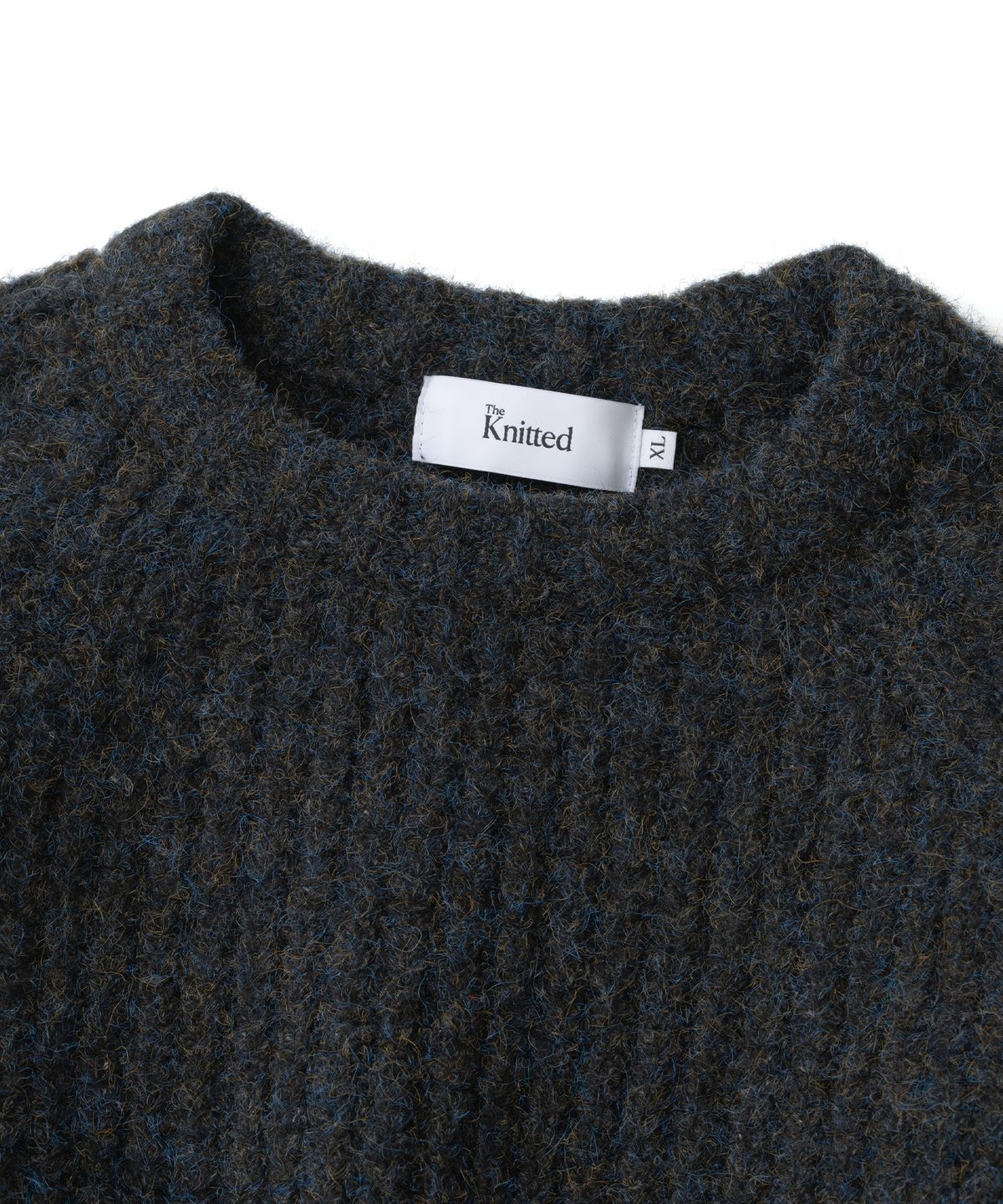 니티드(KNITTED) (UNISEX) 부클 래글런 와플 크롭 라운드 니트 MULTI BLACK