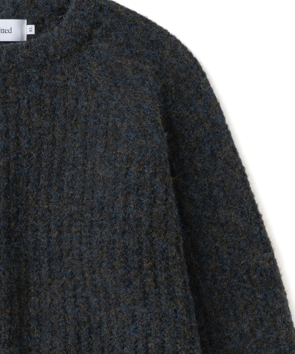 니티드(KNITTED) (UNISEX) 부클 래글런 와플 크롭 라운드 니트 MULTI BLACK