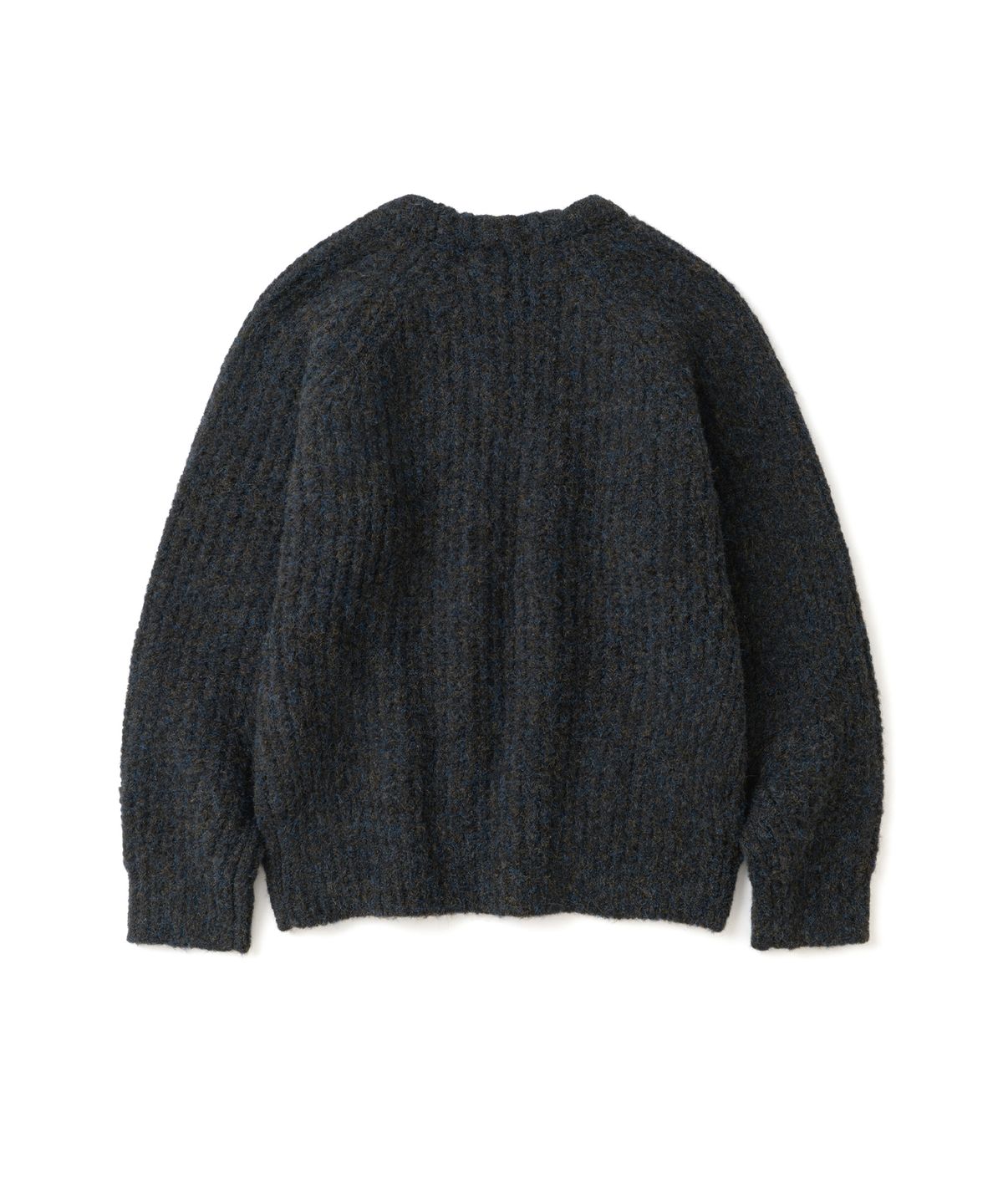 니티드(KNITTED) (UNISEX) 부클 래글런 와플 크롭 라운드 니트 MULTI BLACK