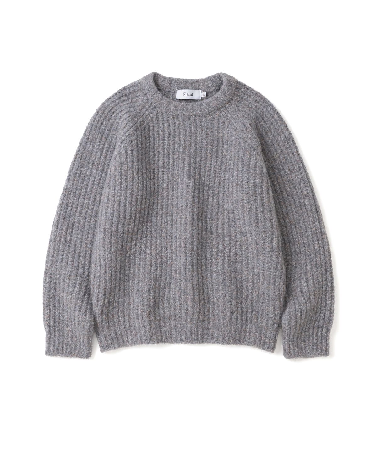 니티드(KNITTED) (UNISEX) 부클 래글런 와플 크롭 라운드 니트 MULTI GREY