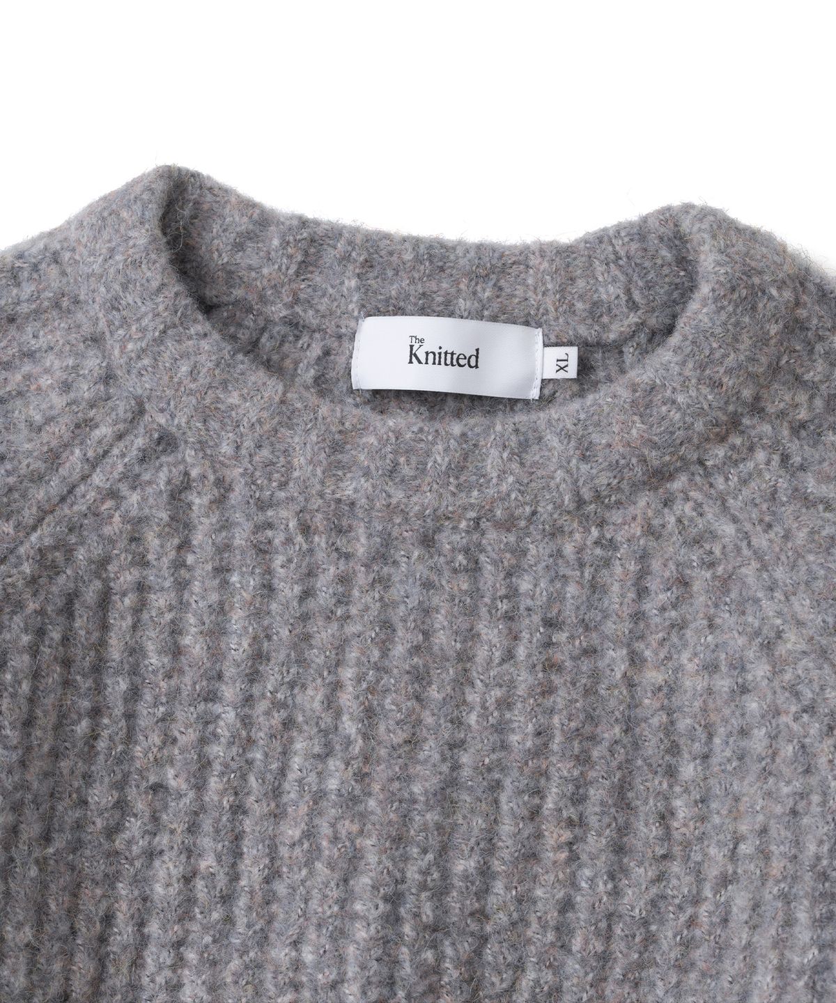 니티드(KNITTED) (UNISEX) 부클 래글런 와플 크롭 라운드 니트 MULTI GREY