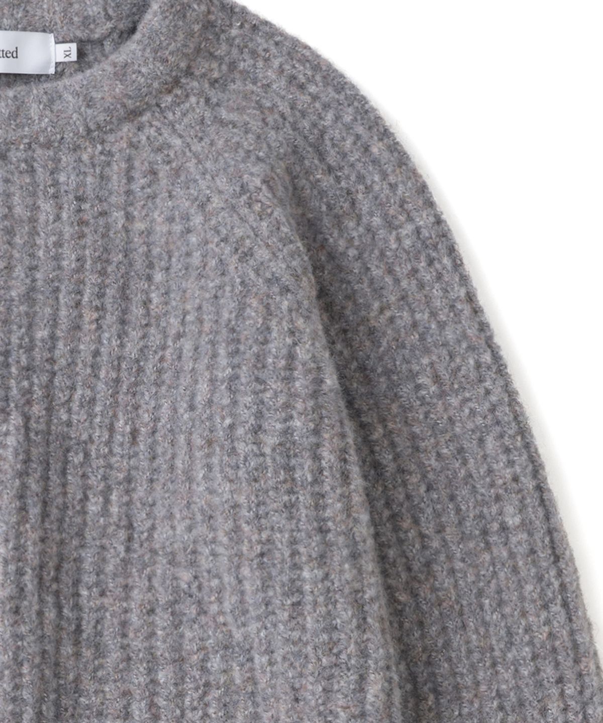 니티드(KNITTED) (UNISEX) 부클 래글런 와플 크롭 라운드 니트 MULTI GREY