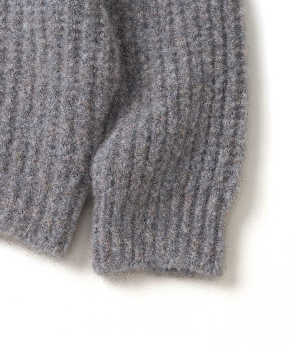 니티드(KNITTED) (UNISEX) 부클 래글런 와플 크롭 라운드 니트 MULTI GREY