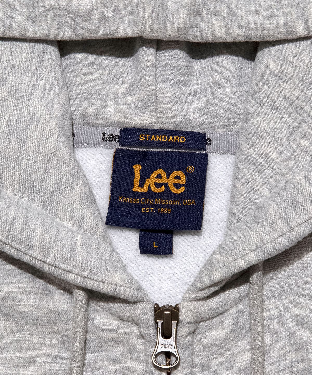 리(LEE) 스몰 트위치 로고 기모 후드 집업 그레이