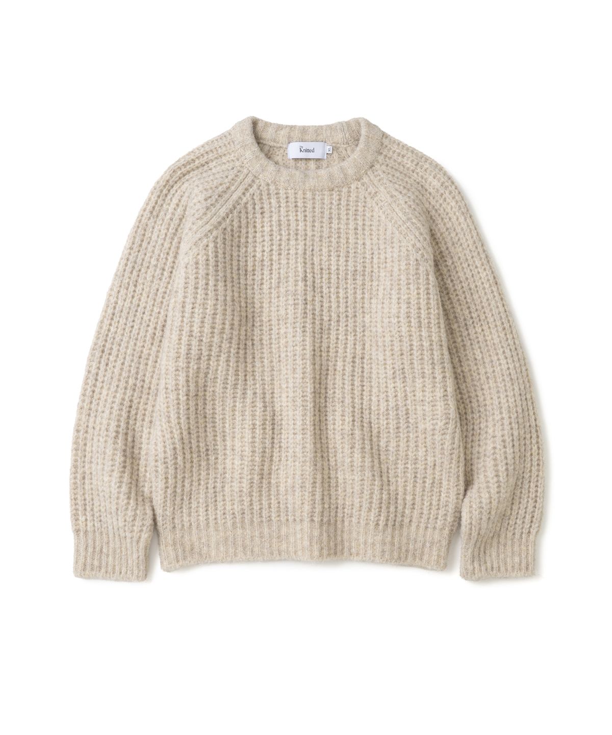 니티드(KNITTED) (UNISEX) 부클 래글런 와플 크롭 라운드 니트 OATMEAL