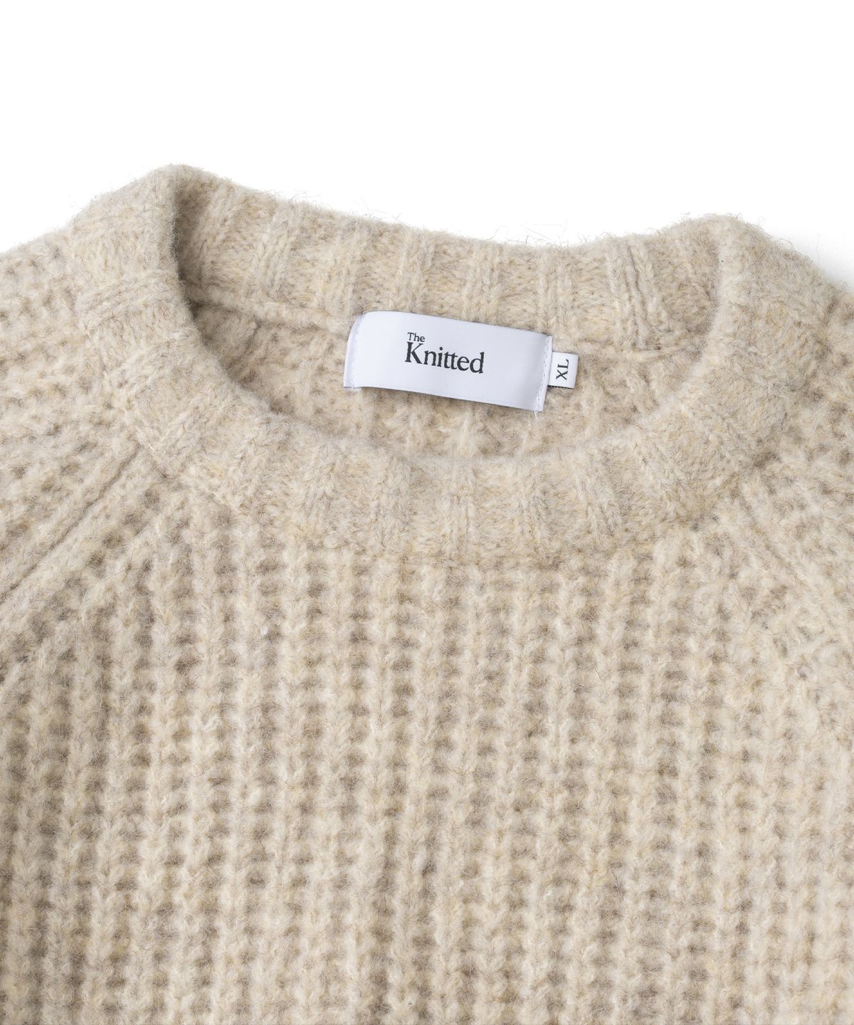 니티드(KNITTED) (UNISEX) 부클 래글런 와플 크롭 라운드 니트 OATMEAL