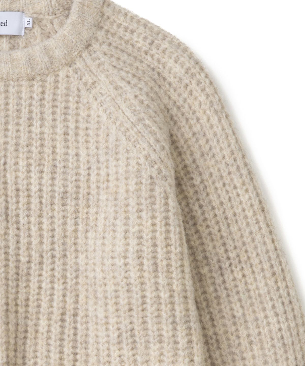 니티드(KNITTED) (UNISEX) 부클 래글런 와플 크롭 라운드 니트 OATMEAL