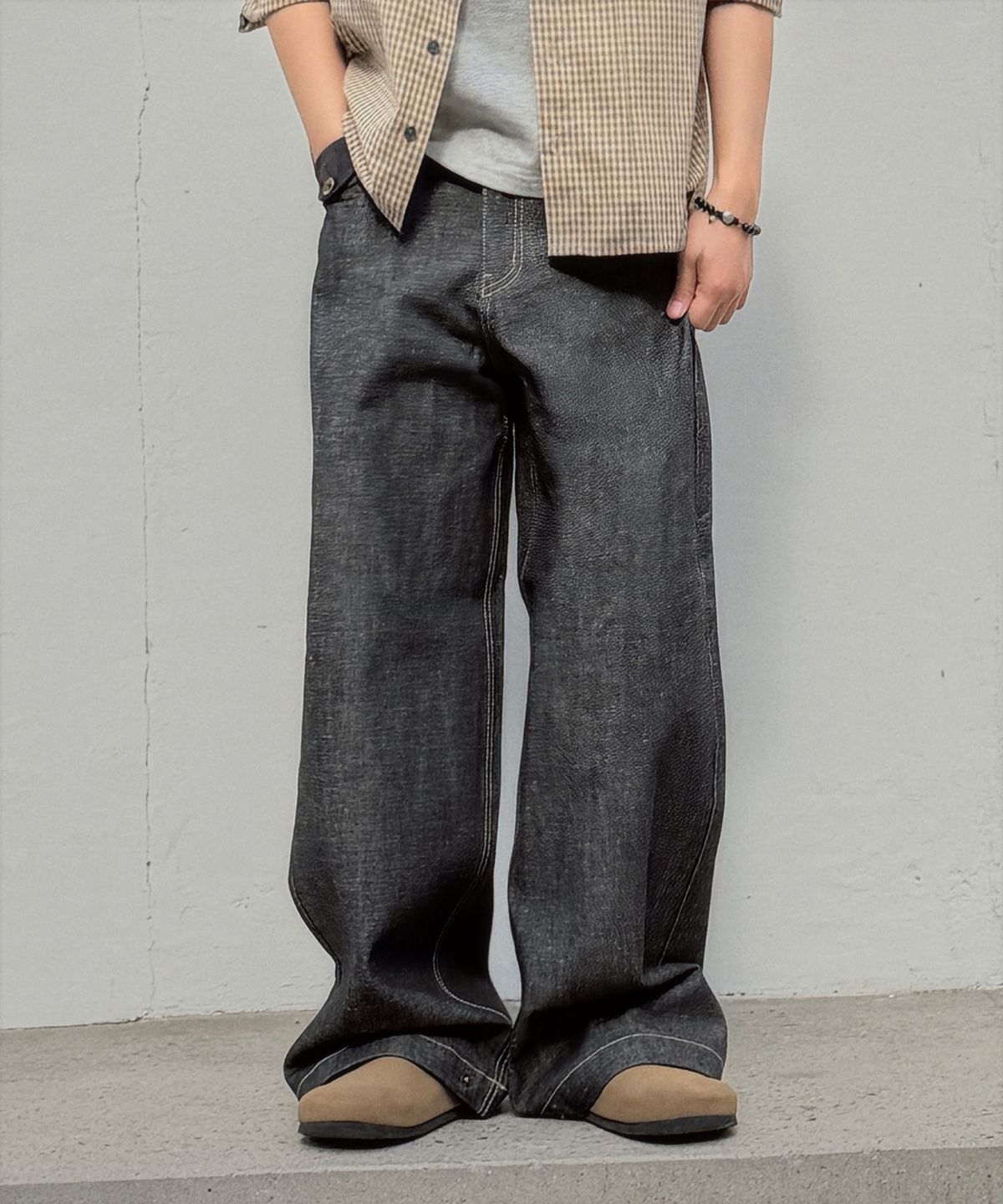딥센스(DEEP SENSE) Non-Fade Camo Pocket Wide Denim Pants -2color