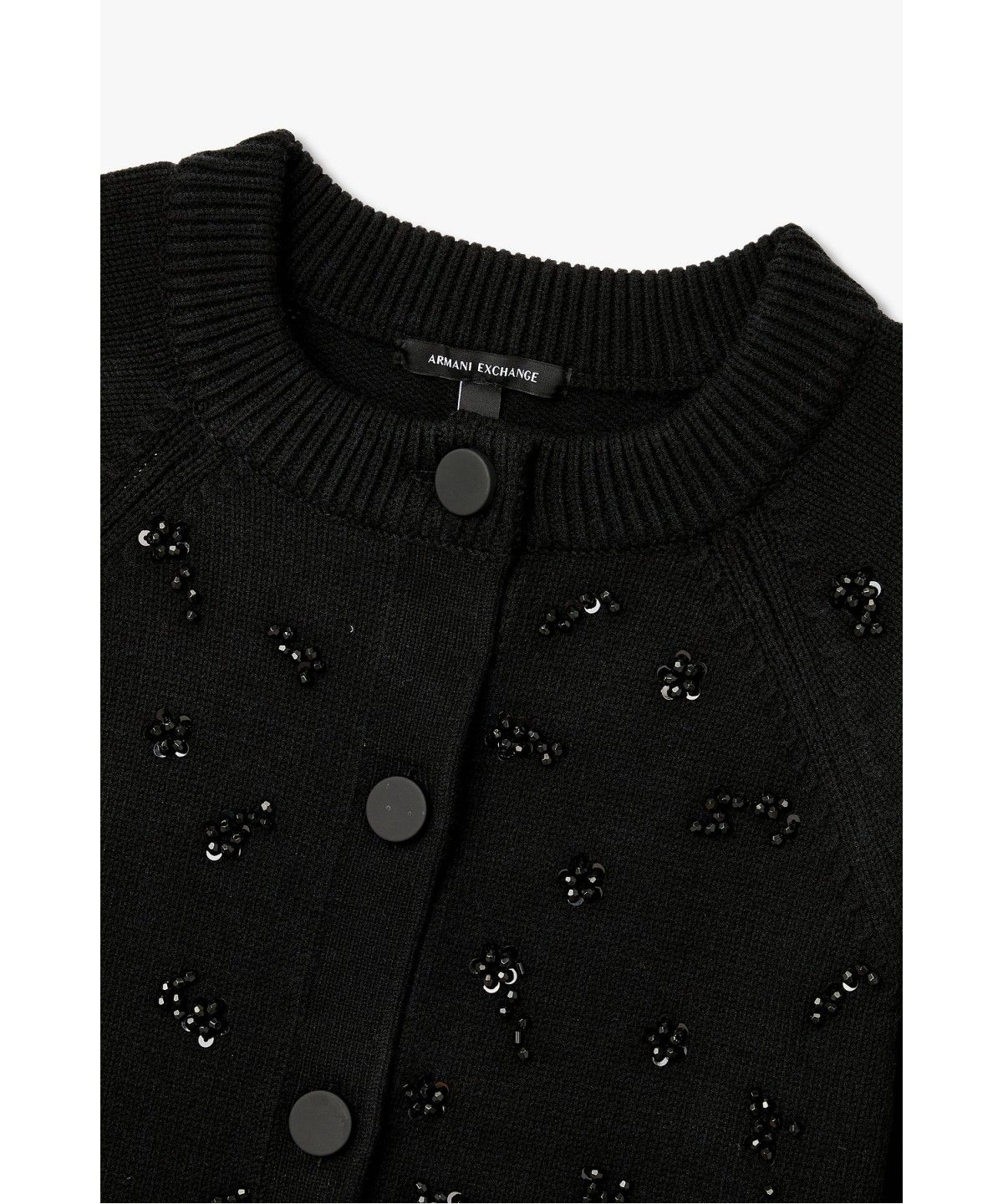 아르마니 익스체인지(ARMANI EXCHANGE) 여성 래글런 비즈 니트 가디건 _블랙_A426332510